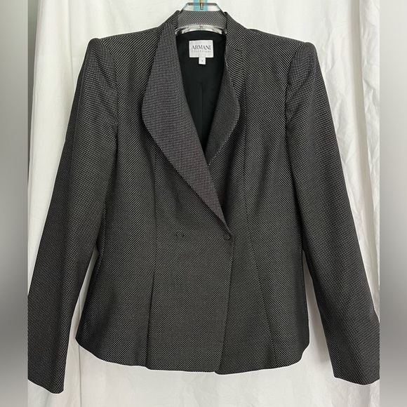 SOLD ARMANI COLLEZIONI Women’s Silk Wool Blend Black White Dotted Blazer 8 US 44 - Picture 13 of 13